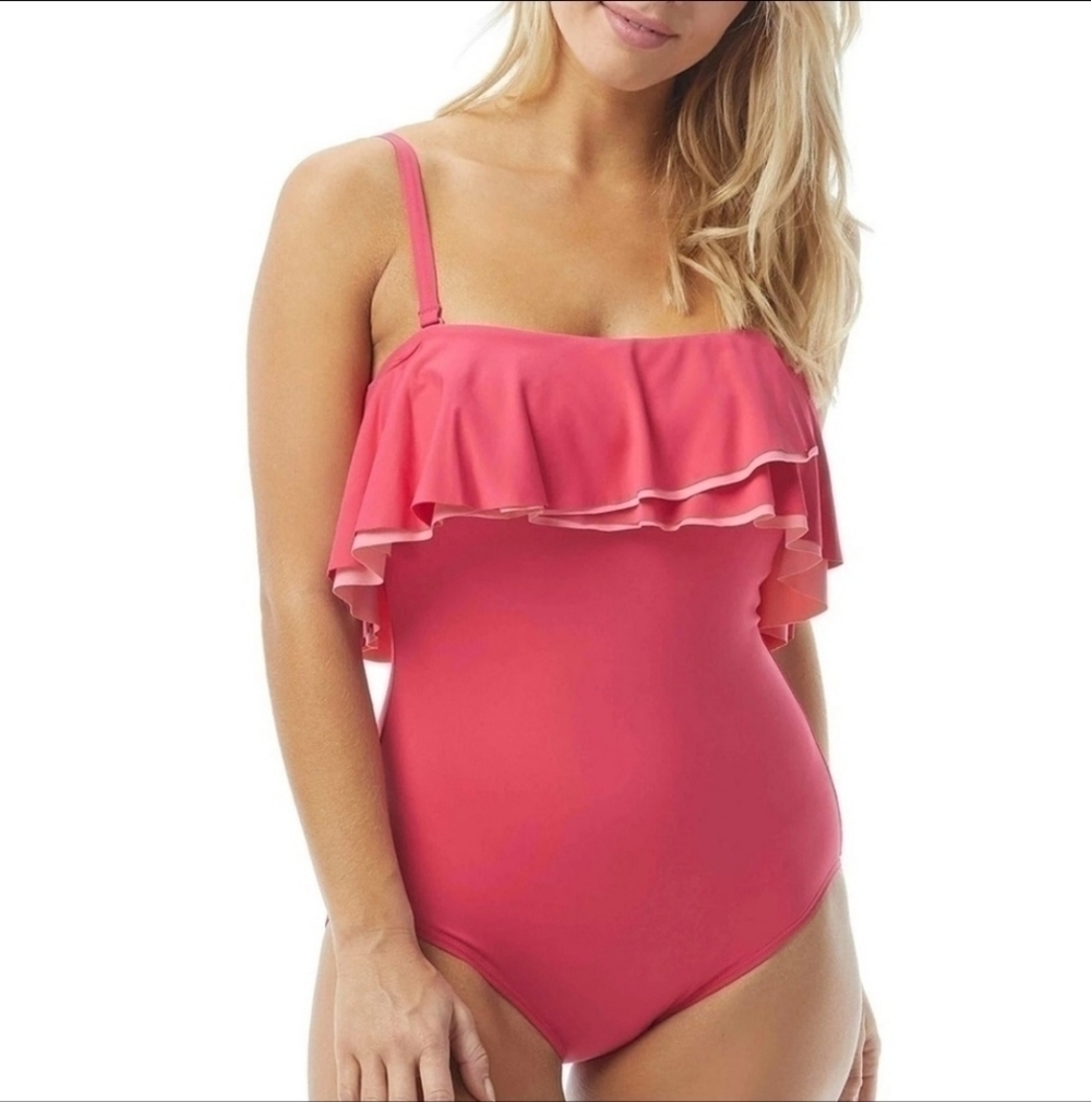 NWT Coco Reef HIBISCUS Contours Ruffled One-Piece Swimsuit Sz. 14/38D
